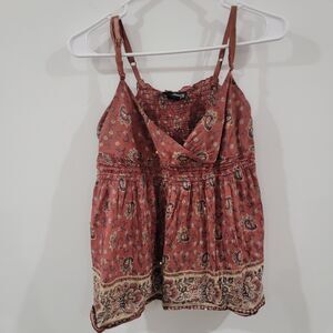 Y2K Angie Womens Babydoll Tank Top Size Small Paisley Print Flowy Smocked Hippie